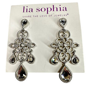 Lia Sophia “Ethereal” Vintage Silver Chandelier Crystal Earrings Jewelry pierced
